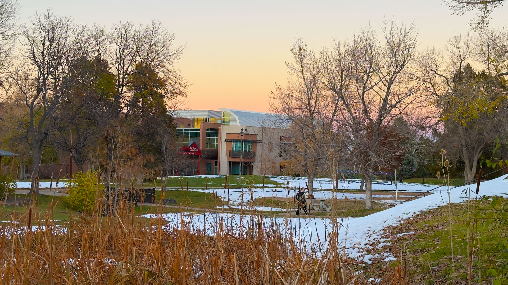 Lakewood main entrance at sunset