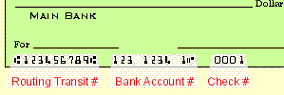 ABA routing transit number and bank account number