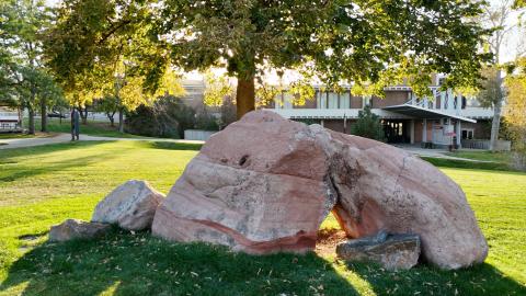 Large rocks outside Lakewood main entrance