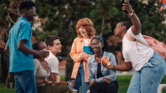 Students laughing outside